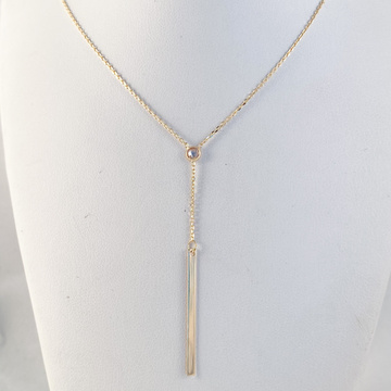 Žluté zlato náhrldeník s tyčkou a zirkonem 42+3cm